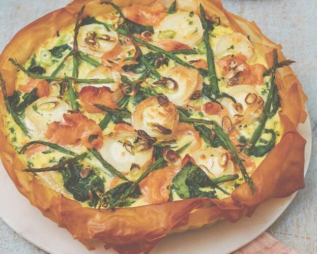 Candice Brown’s goat’s cheese, smoked salmon and asparagus filo tart