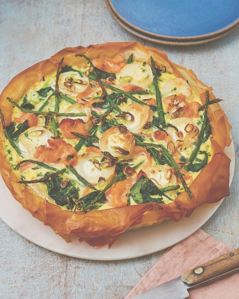 Candice Brown’s goat’s cheese, smoked salmon and asparagus filo tart