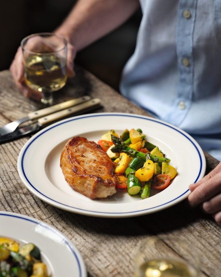 Michel Roux Jr’s pork steaks with summer vegetables