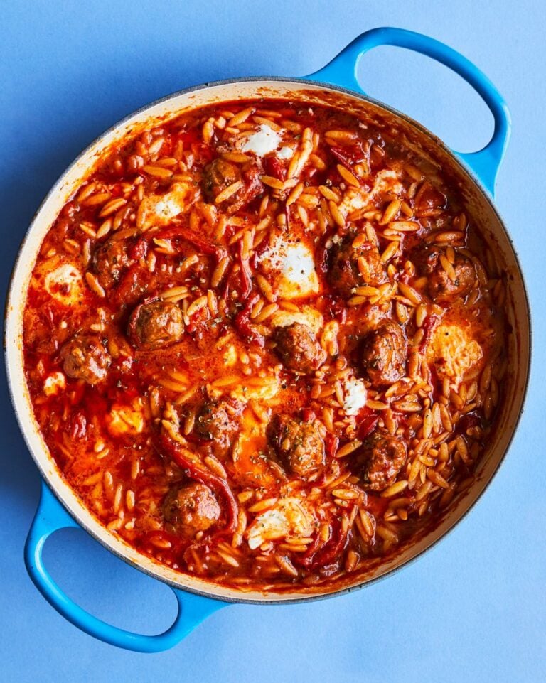 One-pot harissa meatball orzo