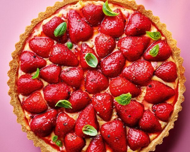 Strawberry, black pepper and clotted cream tart