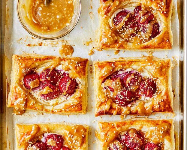 Raspberry and sesame cheesecake danishes