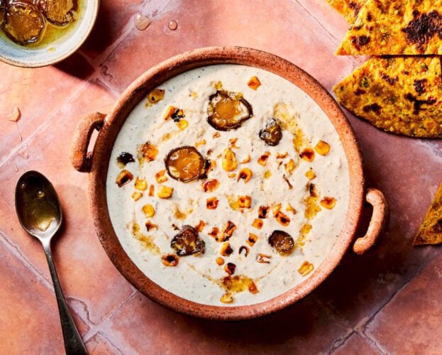 Burnt sweetcorn soured cream dip with candied jalapeños