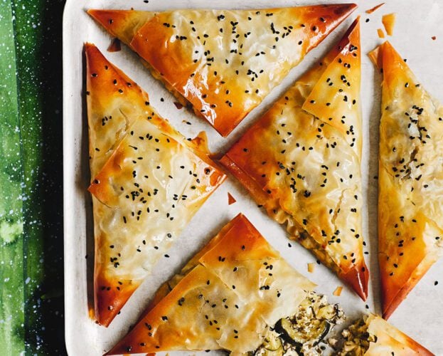 Courgette and feta filo triangles