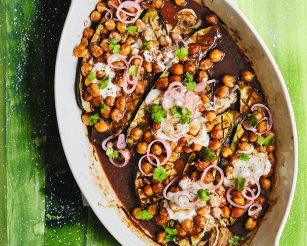 Tamarind chickpea stuffed courgettes