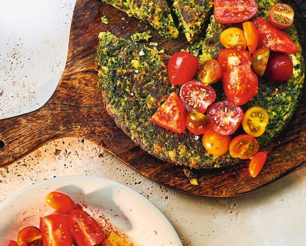 Herb and walnut frittata with tomato salad