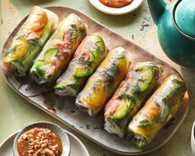 Salmon and avocado summer rolls