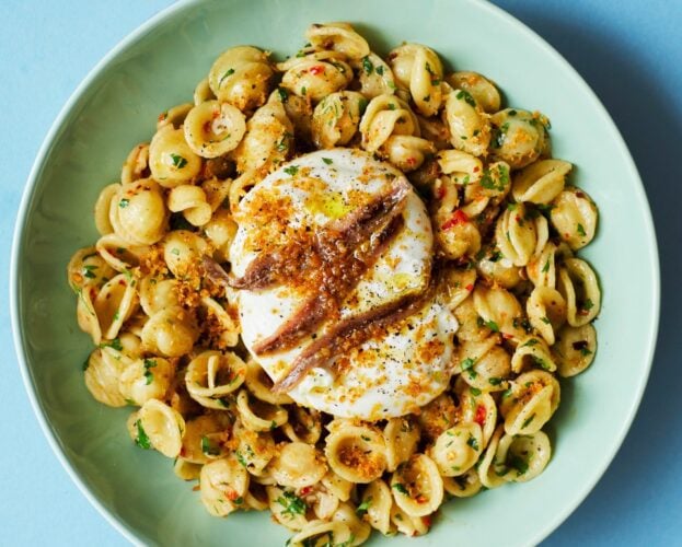 Orecchiette with burrata, chilli and anchovy