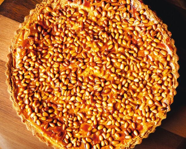 Theo Randall’s torta della nonna (lemon custard tart with pine nut topping)