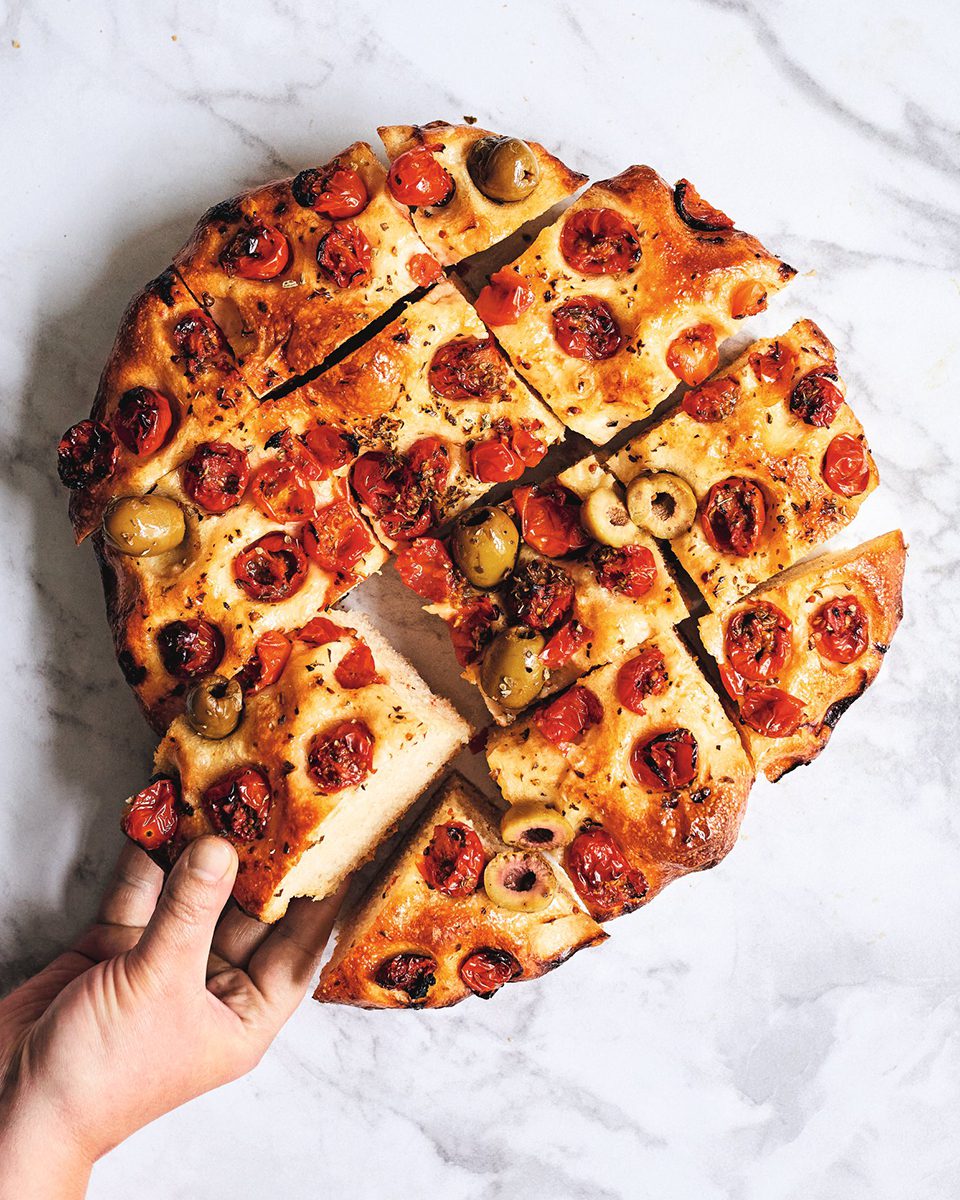 Focaccia barese (tomato and olive focaccia) - delicious. magazine