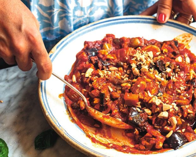 Caponata with buffalo mozzarella