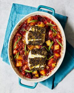 Aniseed cod, potato and beetroot traybake - delicious. magazine
