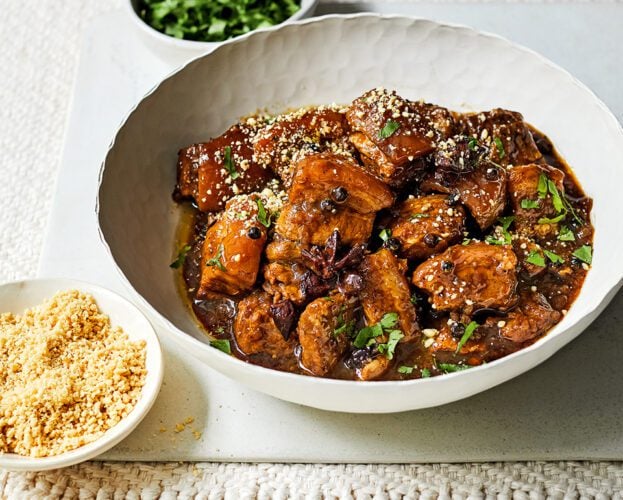 Southern Thai-inspired braised pork belly with peppercorns