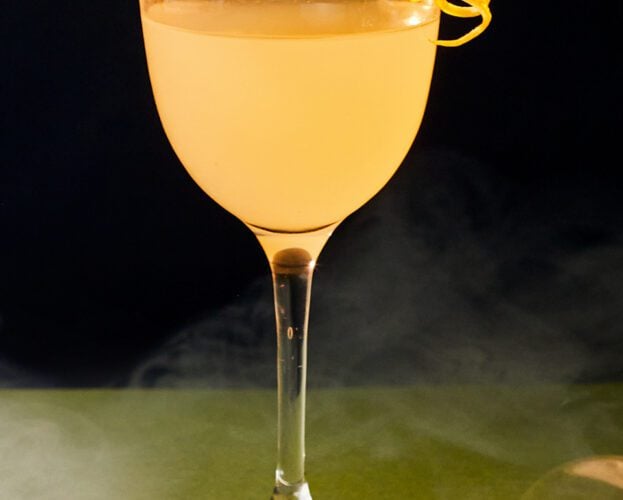 A corpse reviver no.2 cocktail in a Nick & Nora glass