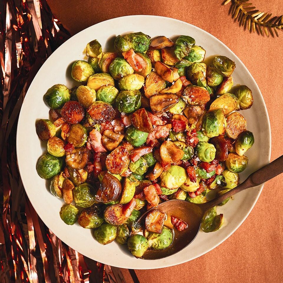 Fondant sprouts with bacon and chestnuts