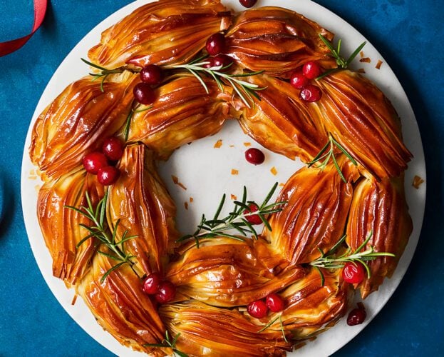 Vegetarian filo Christmas wreath