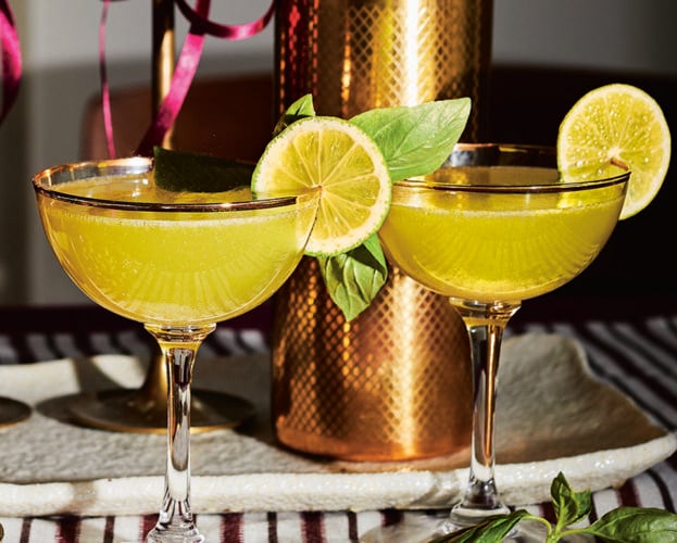 Thai basil gimlet cocktails