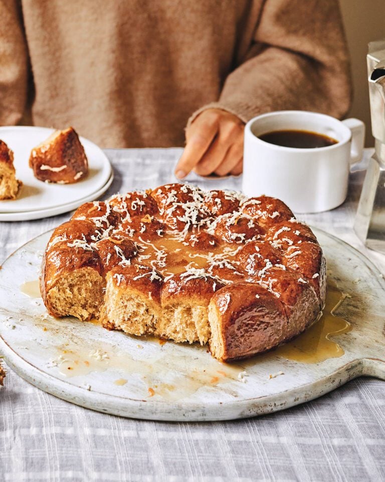 Cardamom, grapefruit, hazelnut and white chocolate tear-and-share buns