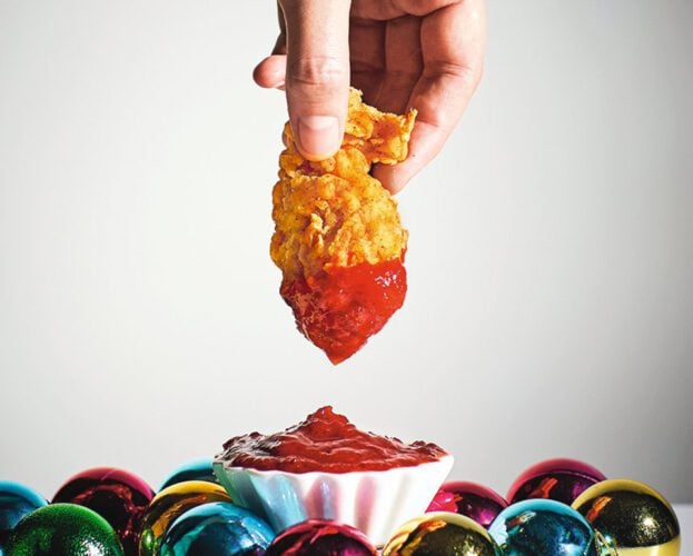 Kentucky-fried turkey tenders with cranberry hot sauce