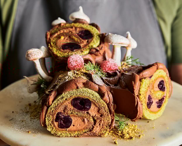 Philip Khoury’s pistachio, chocolate and cherry yule log