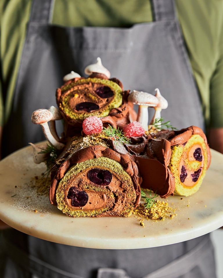 Philip Khoury’s pistachio, chocolate and cherry yule log
