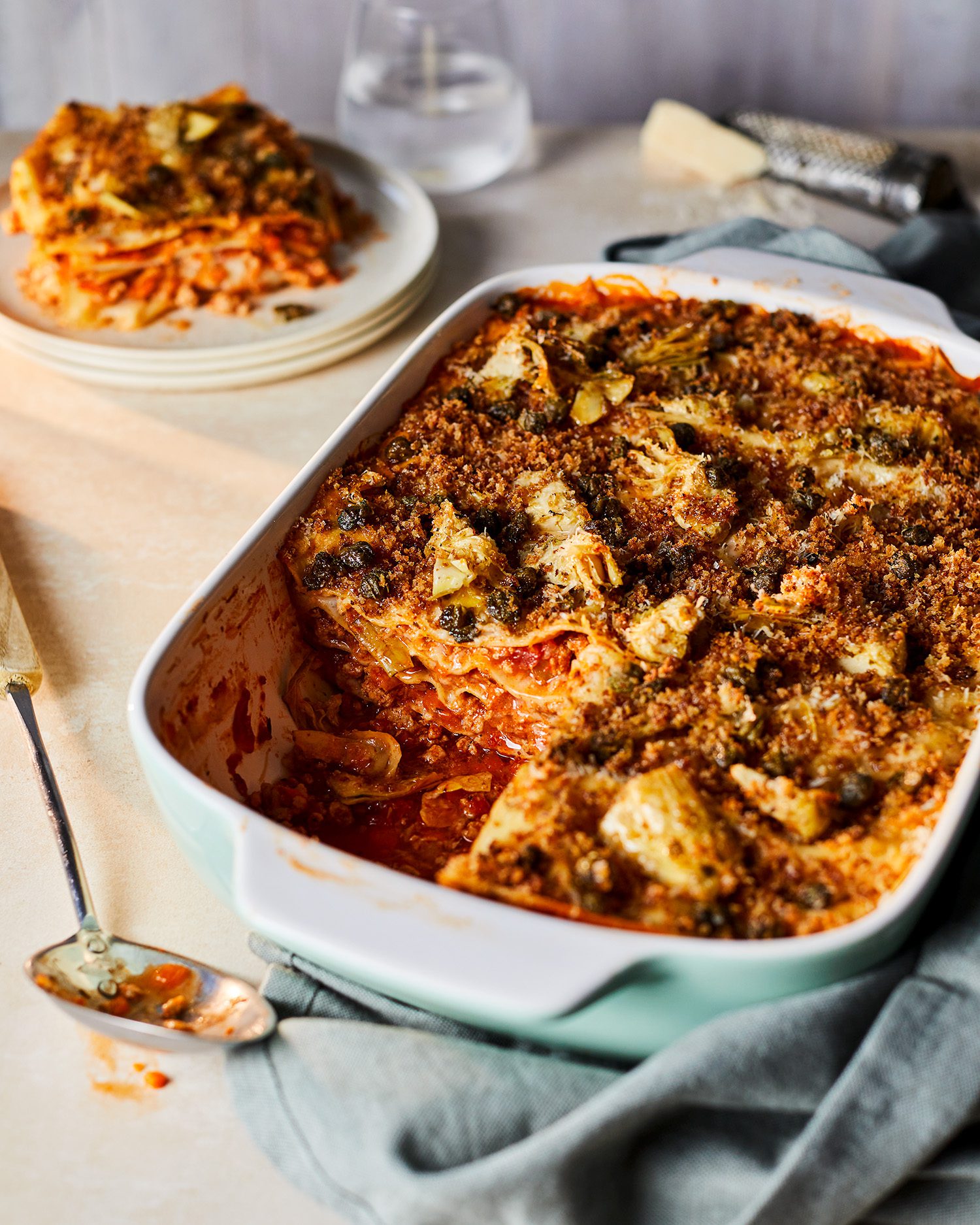 Pork and artichoke brown-butter lasagne with caper pangrattato - delicious. magazine