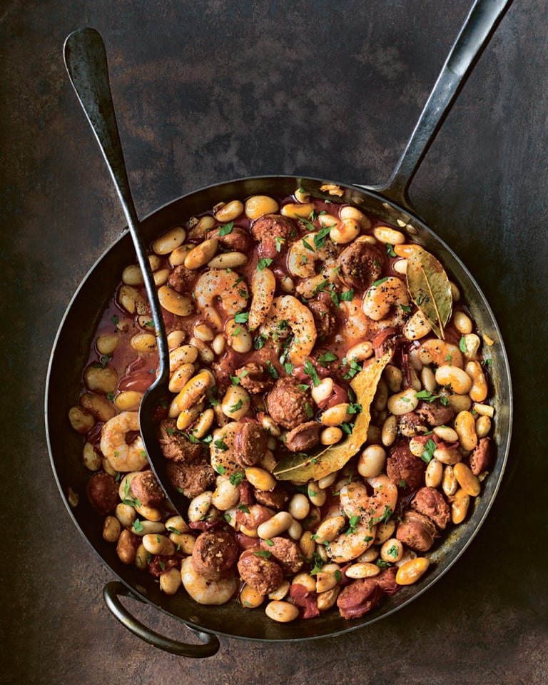 Chorizo, prawn and butter bean stew