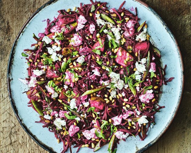 Pear, beetroot, feta and mint salad