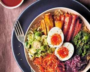 Christmas leftovers gochujang rice bowl
