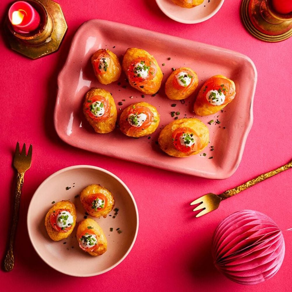 Air fryer potato and smoked salmon canapes