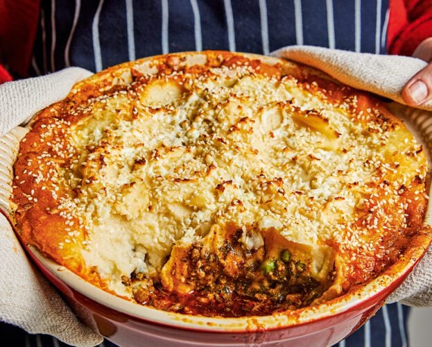 Spiced shepherd’s pie with feta and tahini mash
