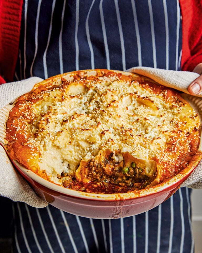 Spiced shepherd’s pie with feta and tahini mash