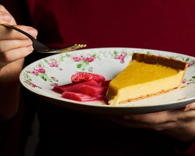 Honeyed mascarpone tart with ovenpoached rhubarb