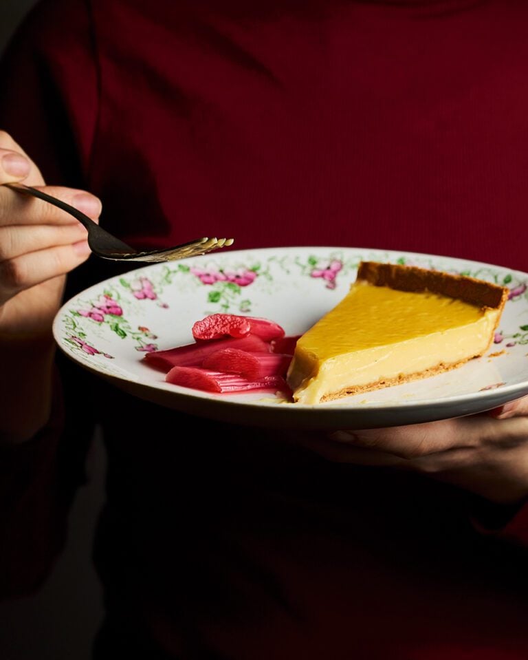 Honeyed mascarpone tart with ovenpoached rhubarb