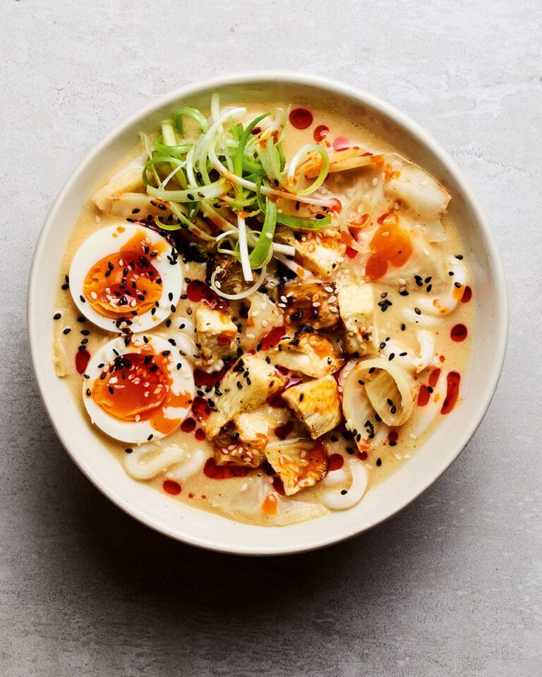 Celeriac, miso and tahini noodle soup