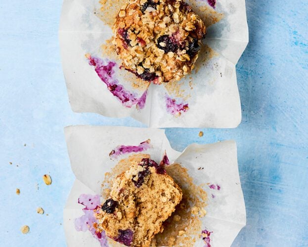 Air-fryer muffins with peanut butter and blueberries
