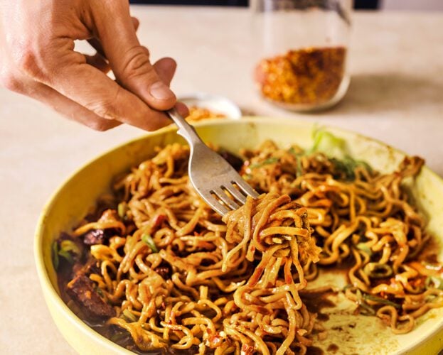 Calum Harris' kinda-carbonara vegan noodles
