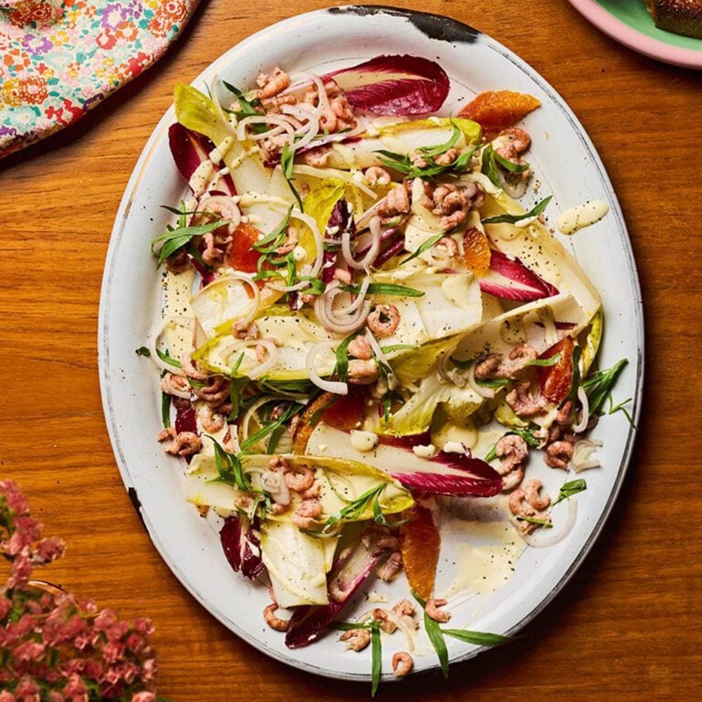 Brown shrimp, chicory and blood orange salad