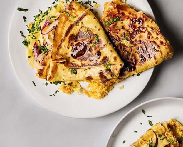 Cheese and onion crepes