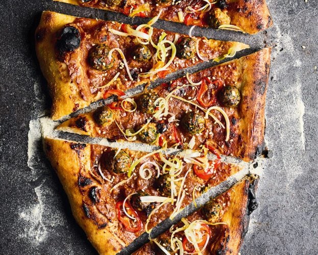 Pork, peanut and chilli flatbreads
