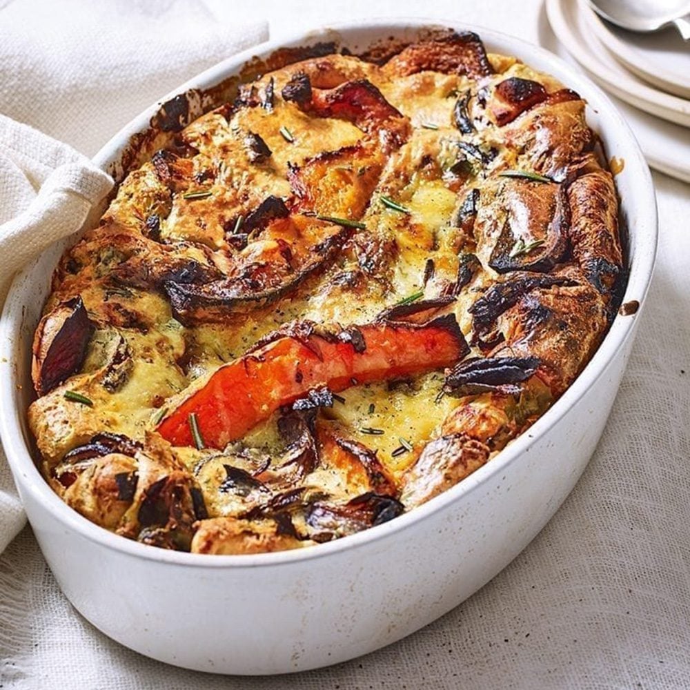 Squash and stilton veggie toad in the hole