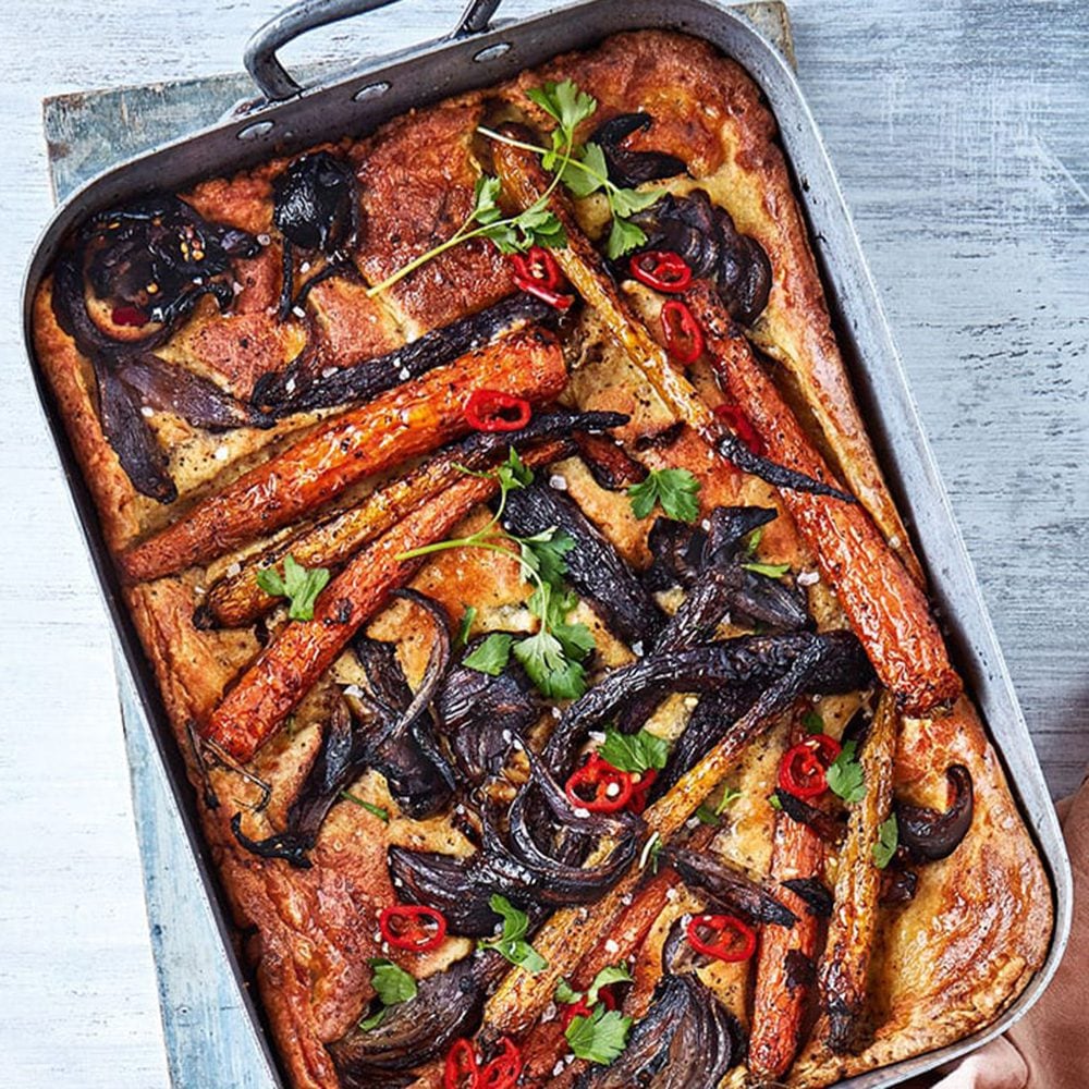 Vegetarian carrot toad in the hole