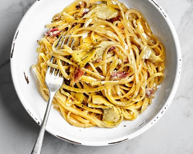 Guanciale, artichoke and pecorino linguine