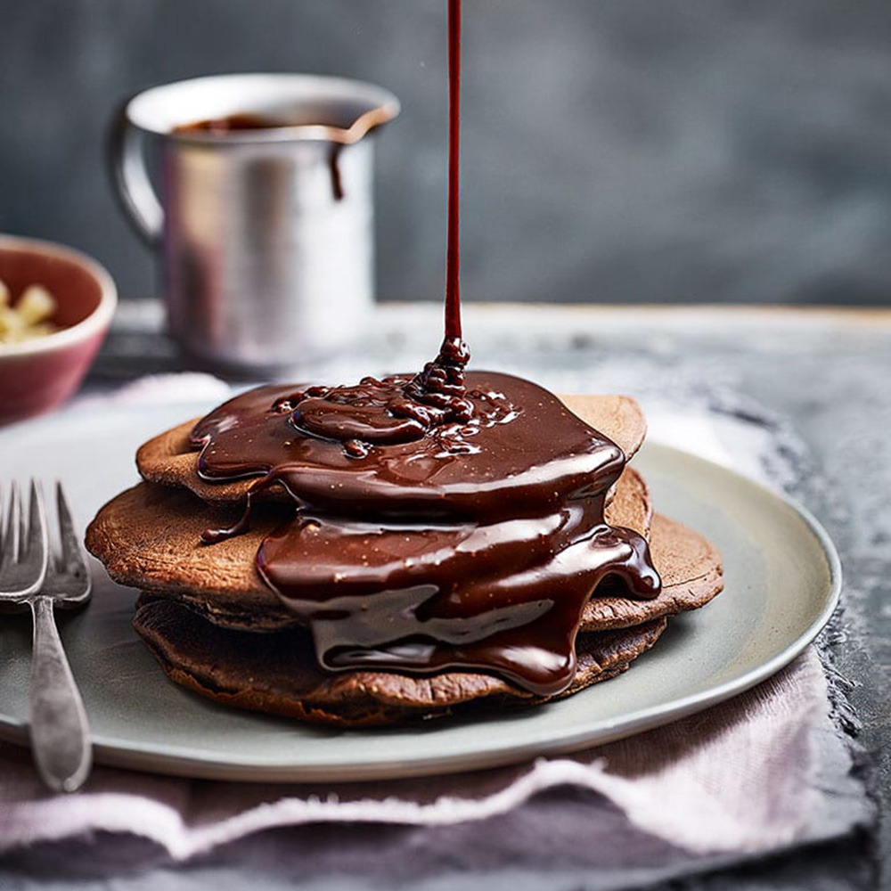 Double chocolate pancake stack