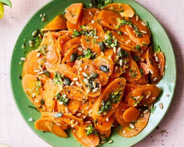 Steamed carrots with spring onion and chive butter