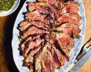 Really garlicky lemon and rosemary lamb leg with mint sauce