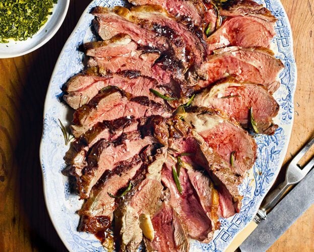 Really garlicky lemon and rosemary lamb leg with mint sauce