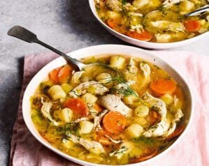 Spring chicken gnocchi soup