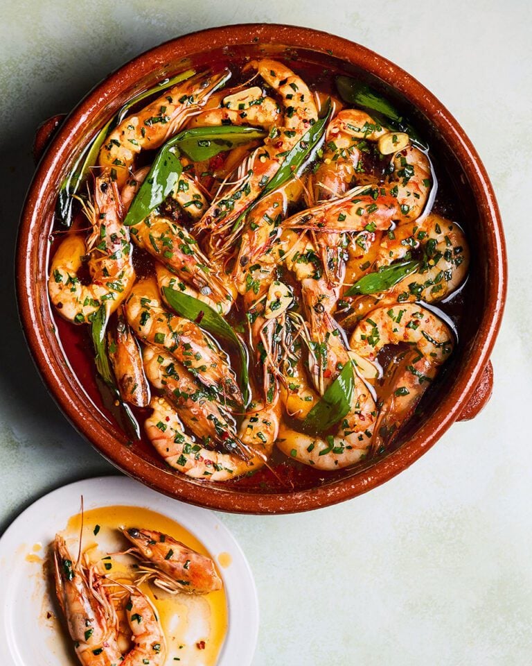 Wild garlic prawns pil pil