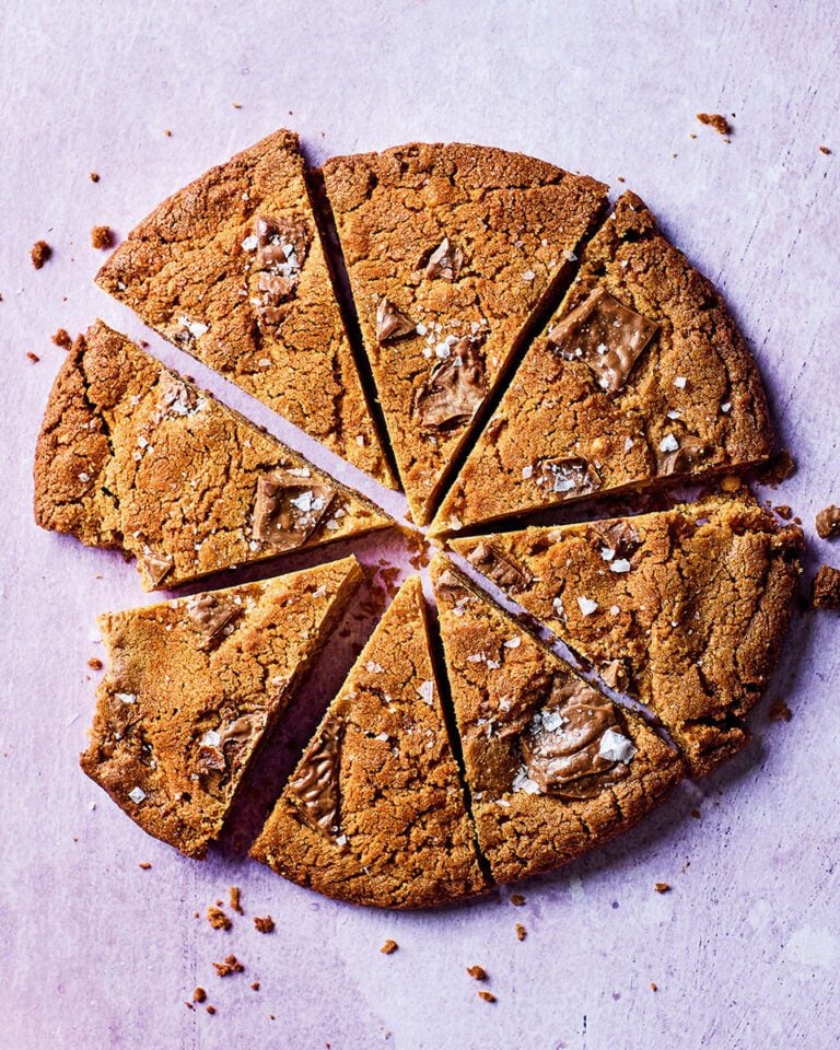 Giant peanut butter choc-chip cookie